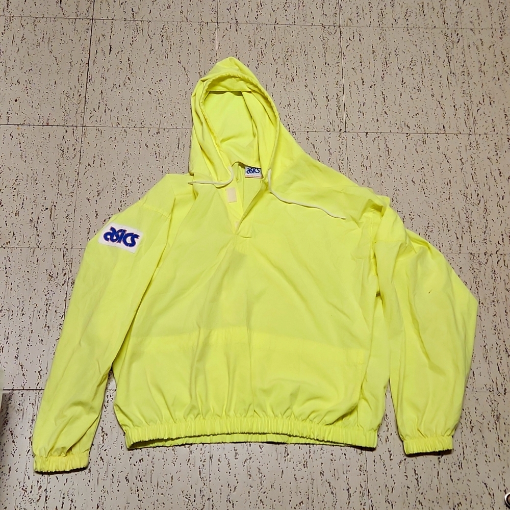 Asics Neon Pullover Spellout Logo Light Weight Shell Jacket Vintage 80's